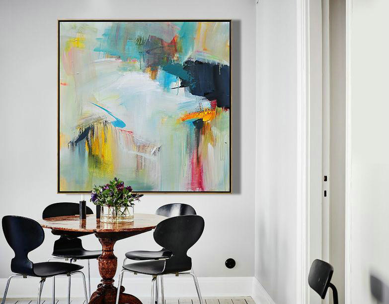 Large Contemporary Art Acrylic Painting,Palette Knife Contemporary Art Canvas Painting,Abstract Art On Canvas, Modern Art,Dark Blue,White,Yellow,Red,Pink.etc